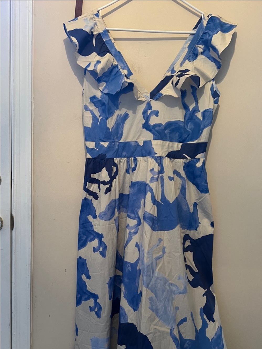 MARELLA Blue and White Horse Print Midi Dress
